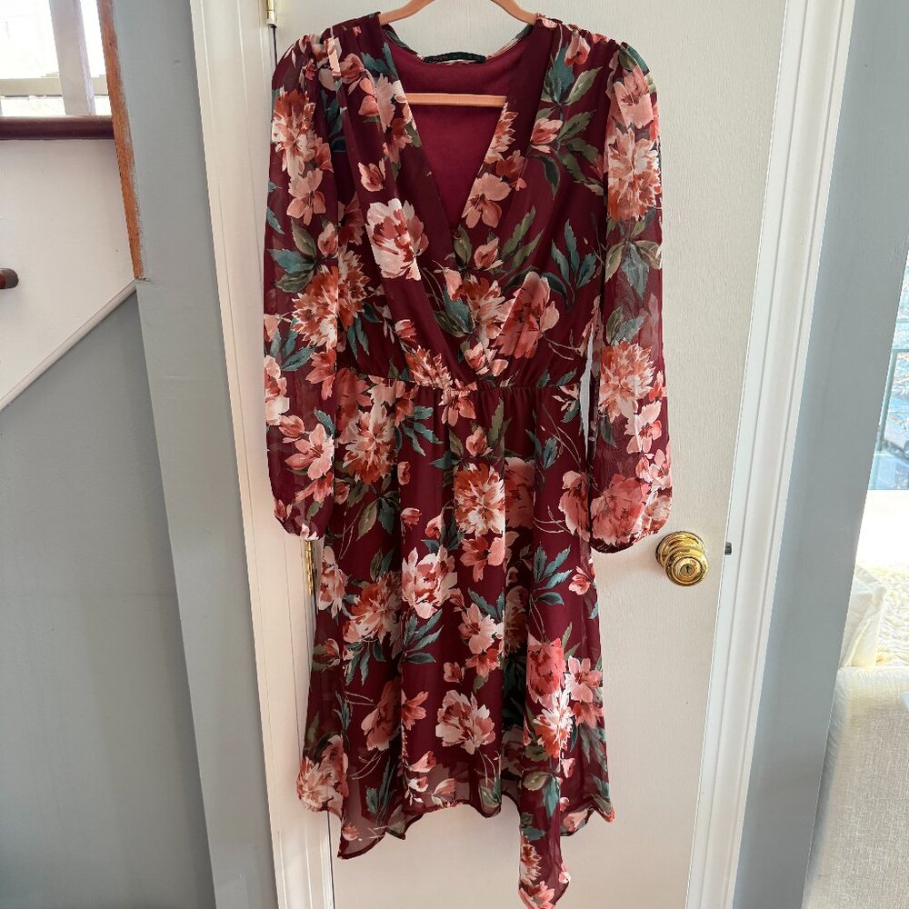 Maroon floral midi dress